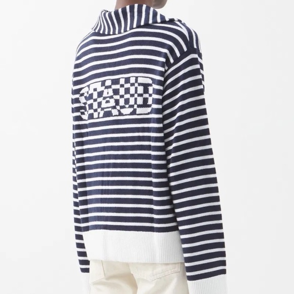 STAUD Linden Striped-Logo Wool-Blend Sweater – Size X-Small - Picture 1 of 5